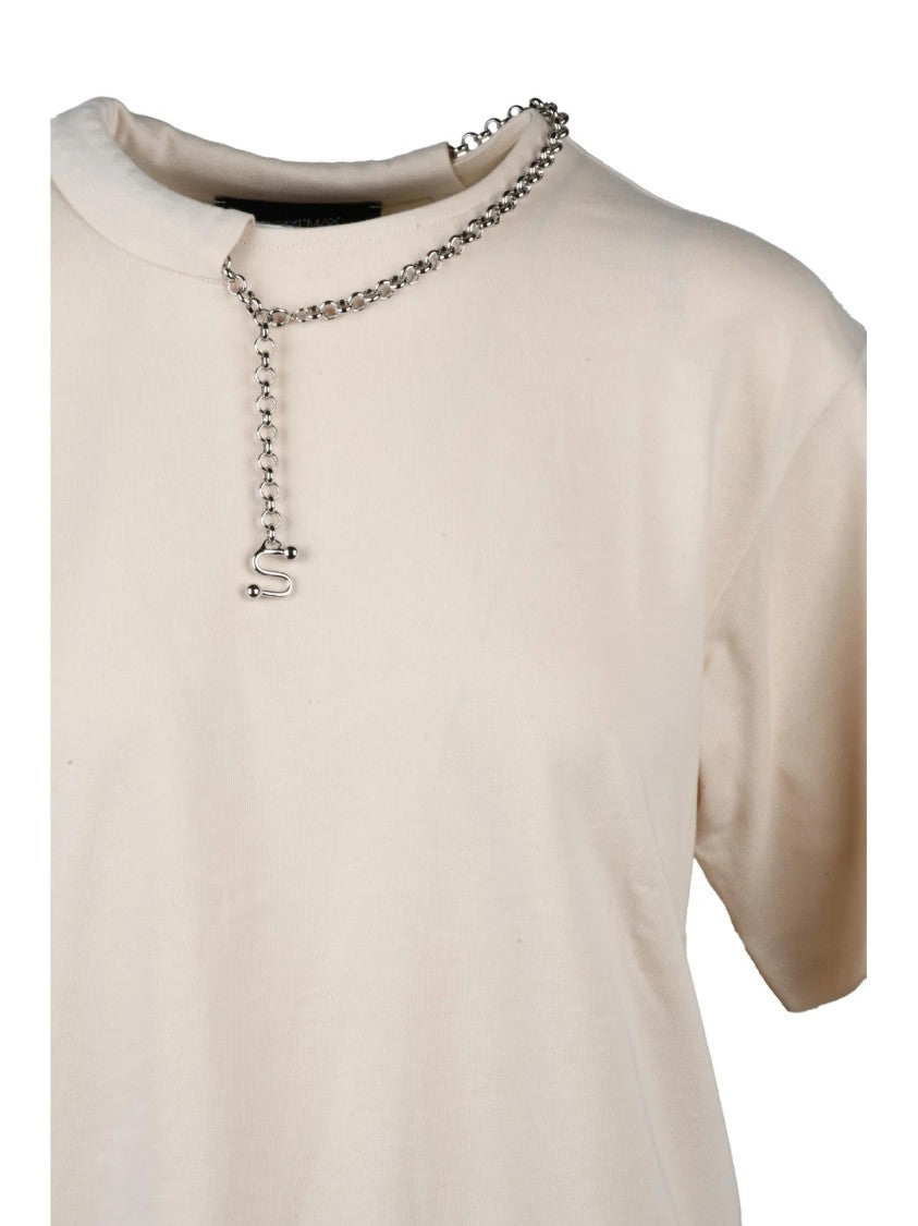 Sportmax Cream Cotton Chain T-Shirt