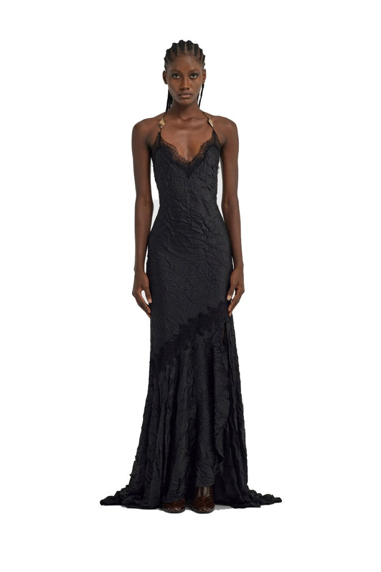 Roberto Cavalli Asymmetrical Hem Evening Dress With Crinkled Texture