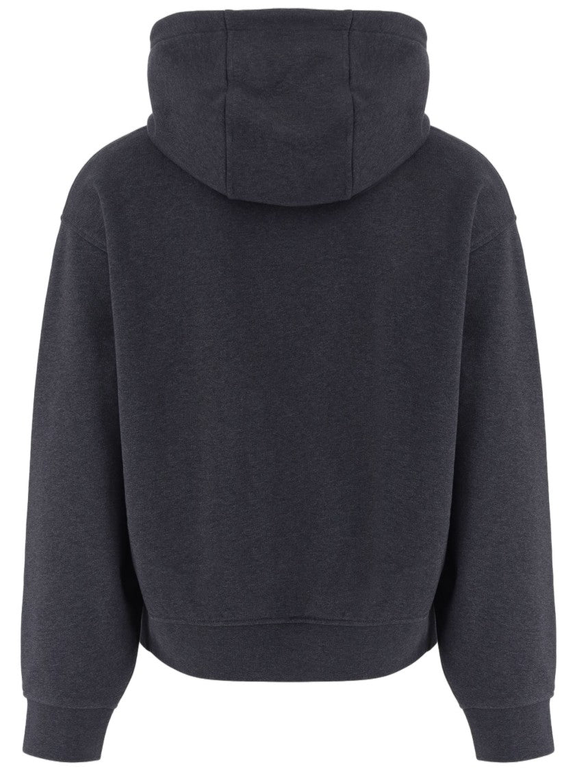 Emporio Armani Dark Gray Cotton Hoodie With Contrasting Logo Patch