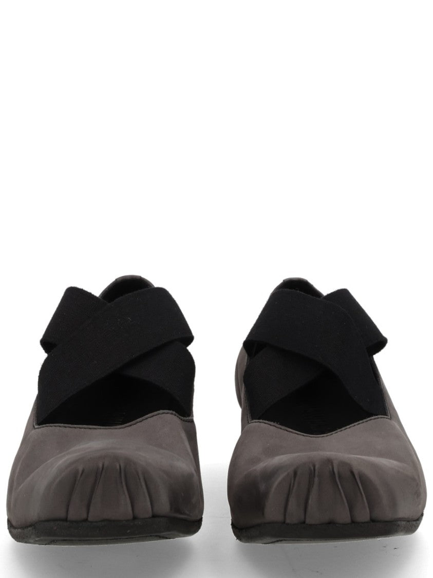 Uma Wang Grey Square Toe Elastic Straps Flats