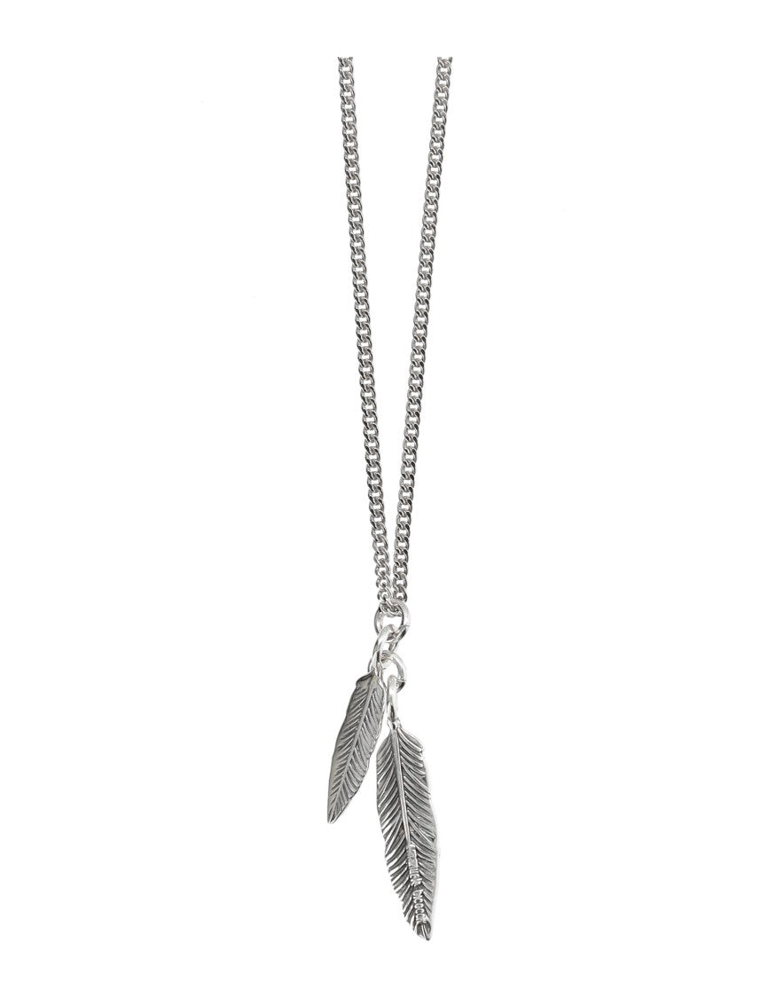 Emanuele Bicocchi Intricate Double Feather Pendant Necklace In Sterling Silver