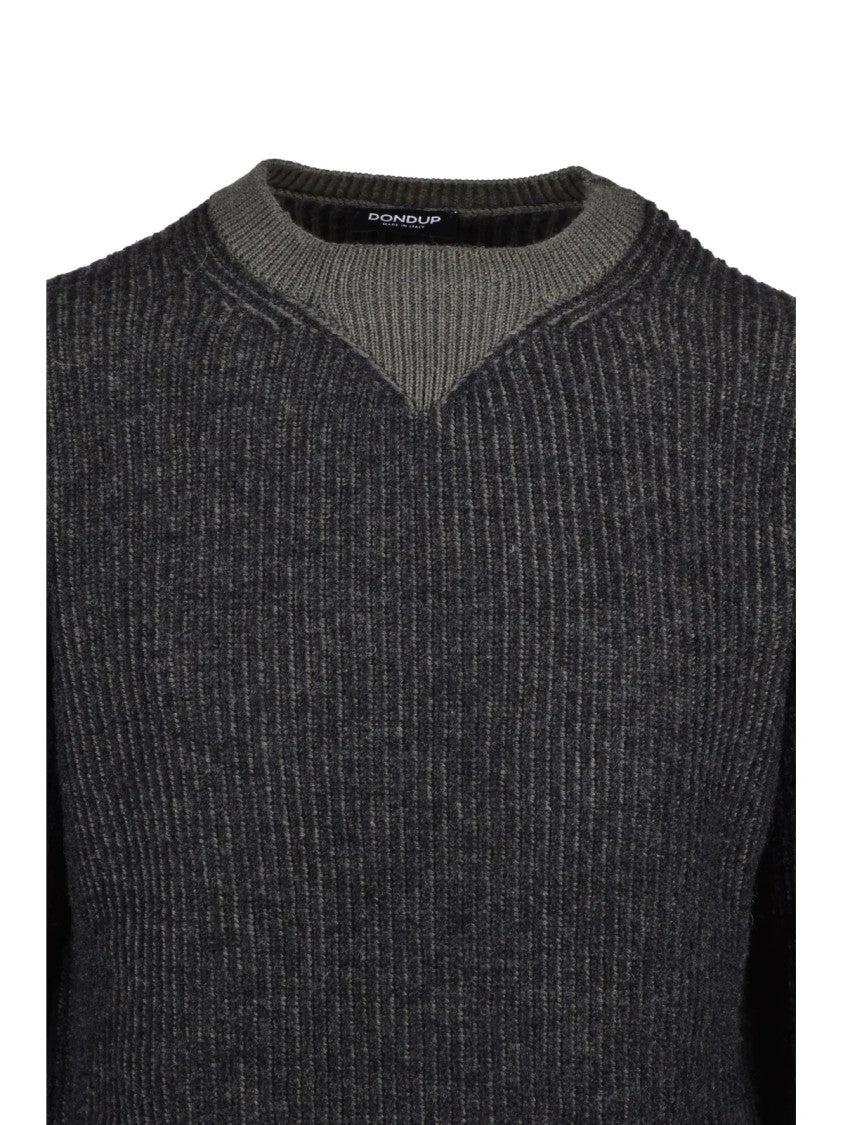 Dondup Warm Green Textured Knit Wool-Blend Crewneck Sweater