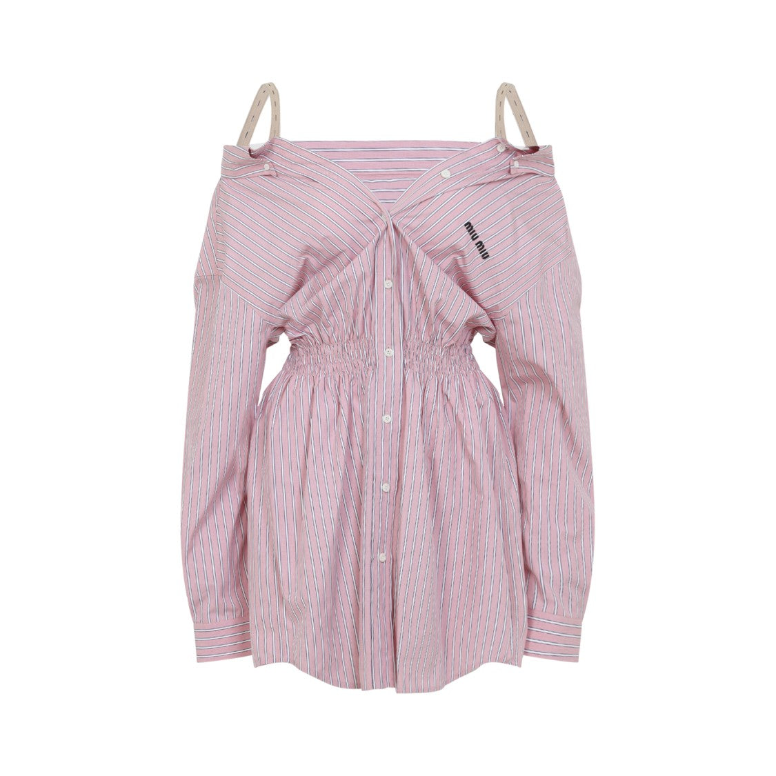 Miu Miu Off-Shoulder Mini Dress With Gathered Waist