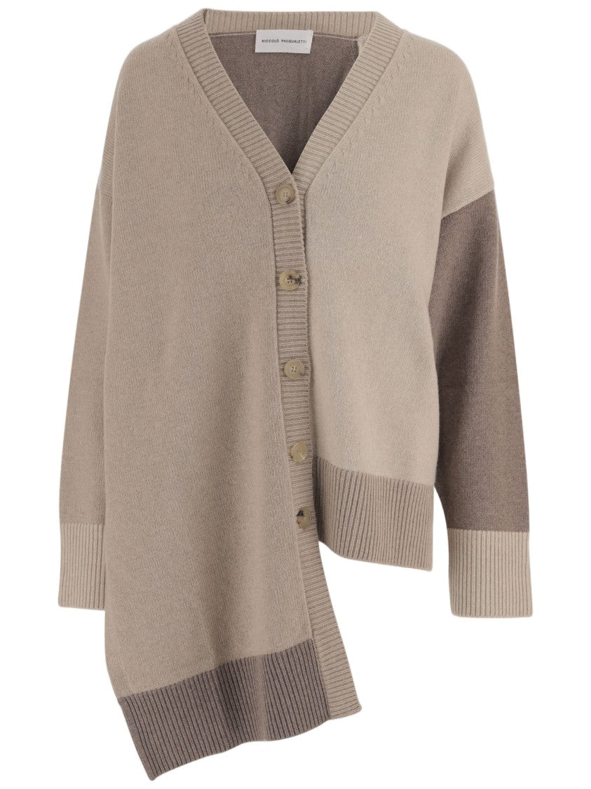Niccolò Pasqualetti Asymmetrical Hem Wool And Cashmere Cardigan With Color-Block Design