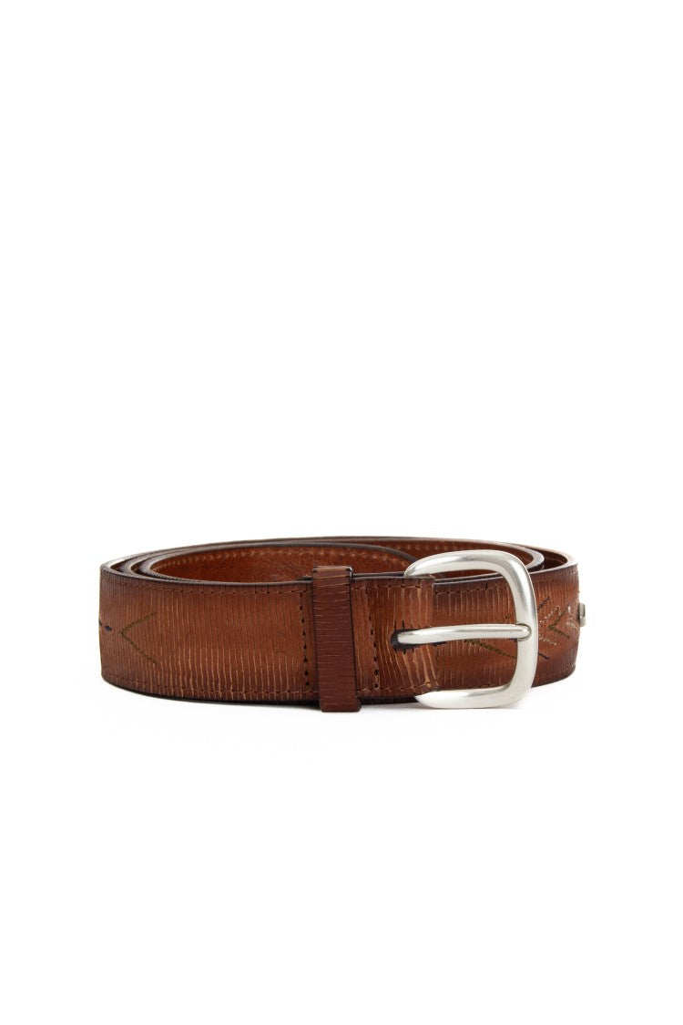 Orciani Lamellar Leather Belt With Embroidery & Studs