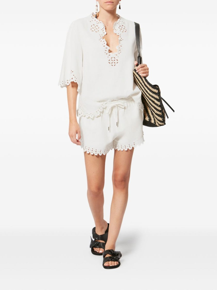 Isabel Marant Boxy Cotton Blouse With Scalloped Edges