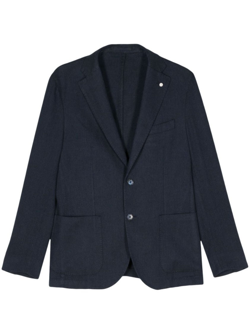 Luigi Bianchi Navy Blue Herringbone Jacket