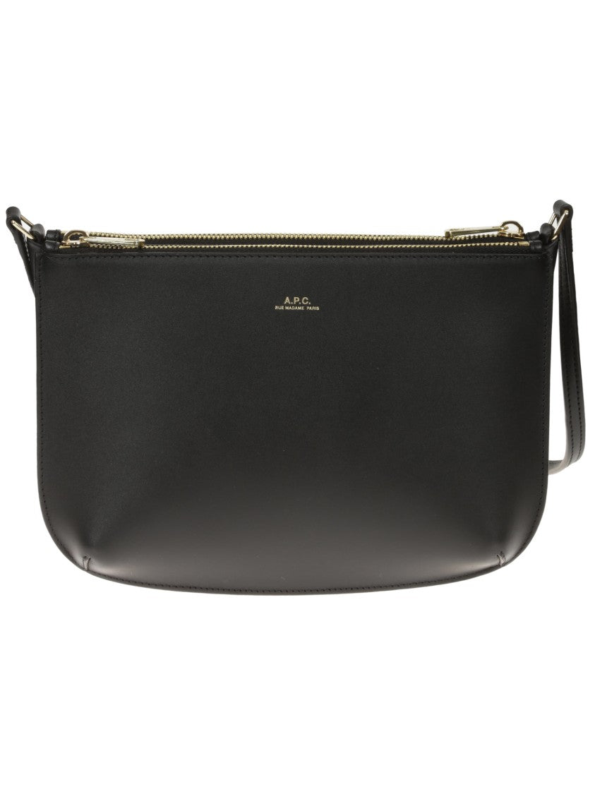 A.P.C. Minimalist Black Leather Shoulder Bag With Adjustable Strap