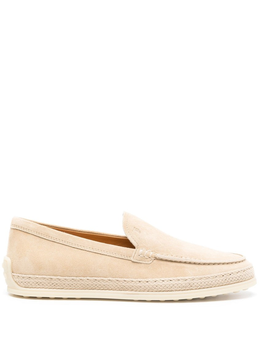 Tod's Beige Suede Moccasins With Textured Grip Sole