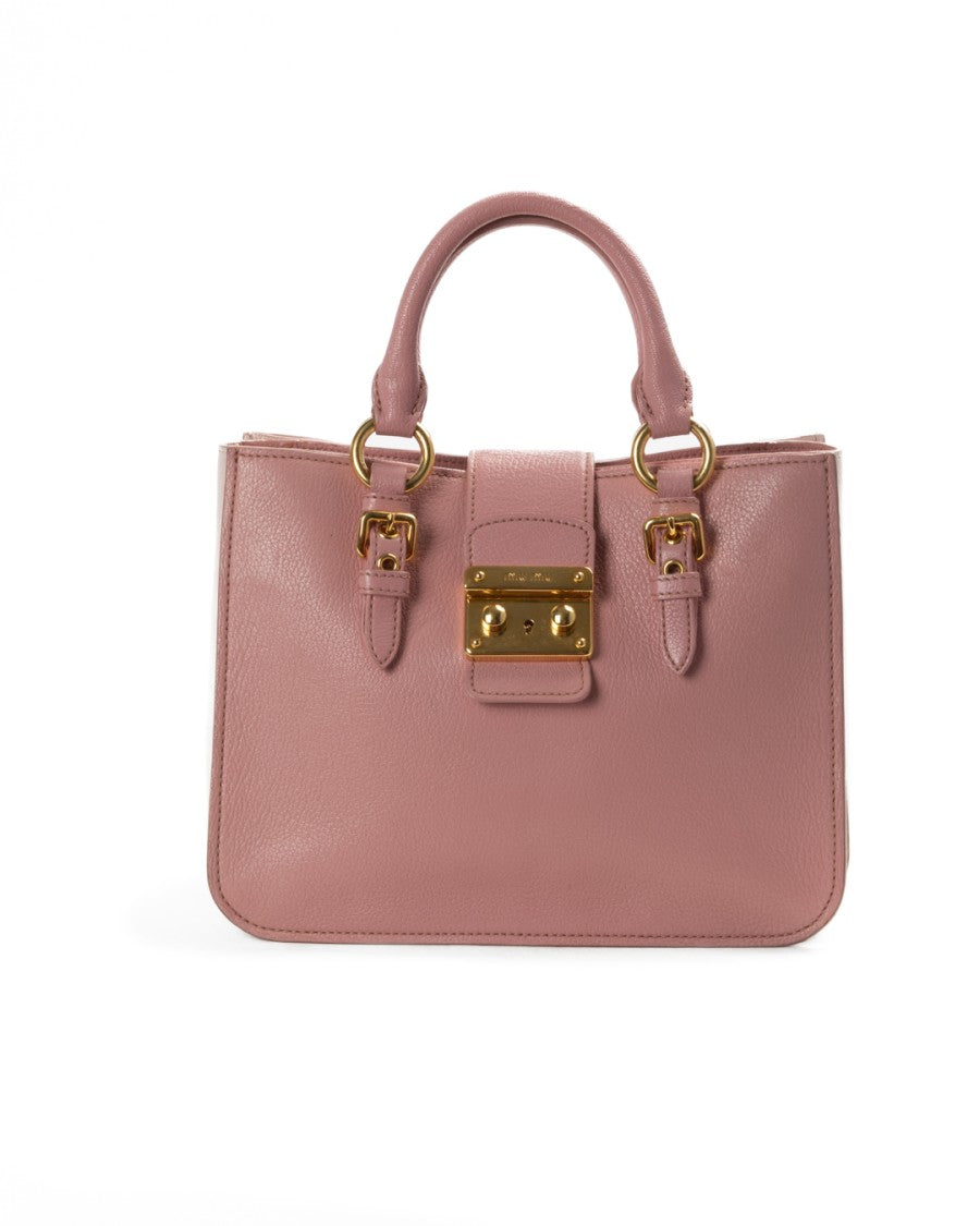 Miu Miu Small Structured Tote Bag In Bicolor Pink Leather With Gold Hardware