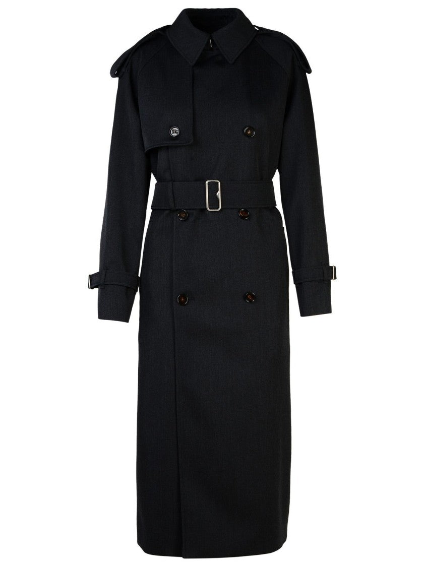 Burberry Grey Wool Long Trench Coat