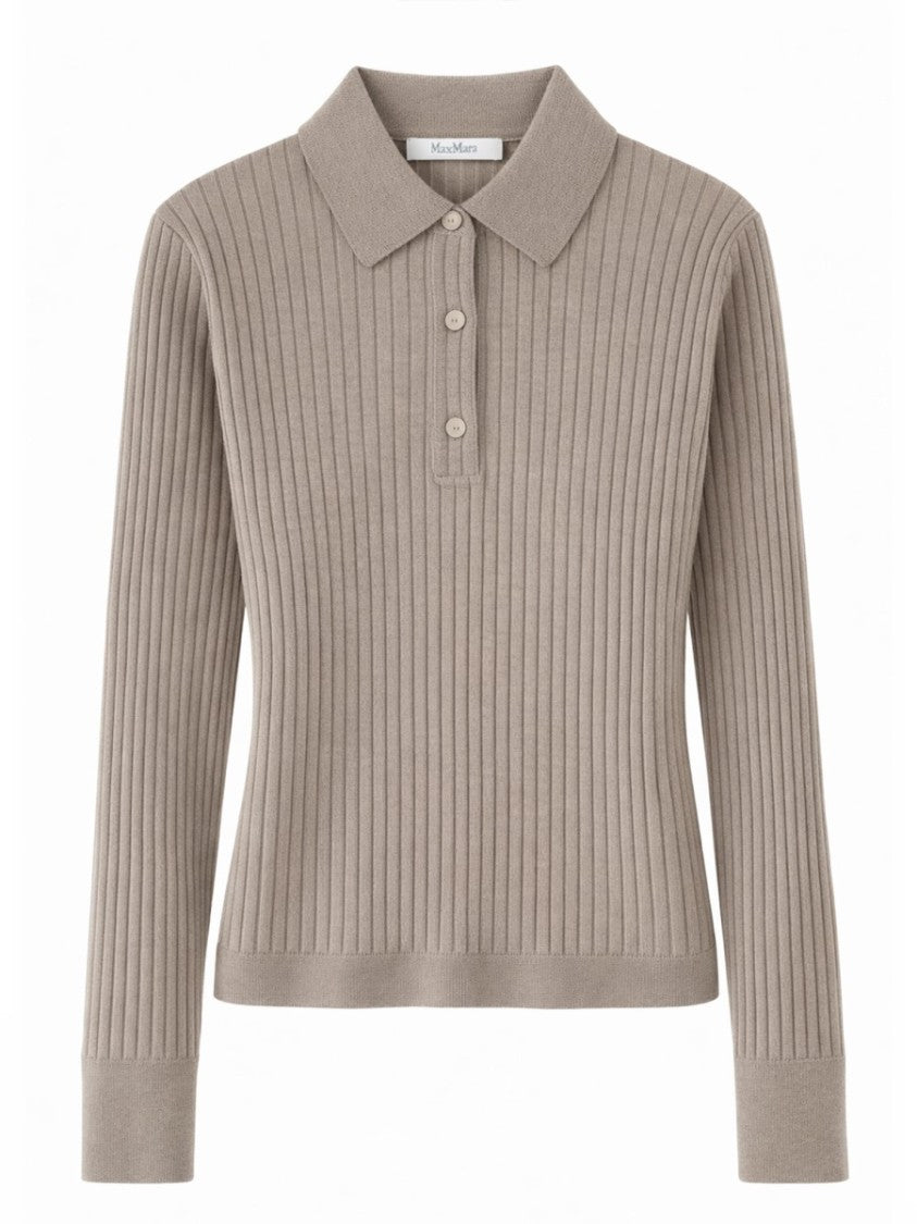 Max Mara Ribbed Knit Cashmere-Silk Polo Shirt