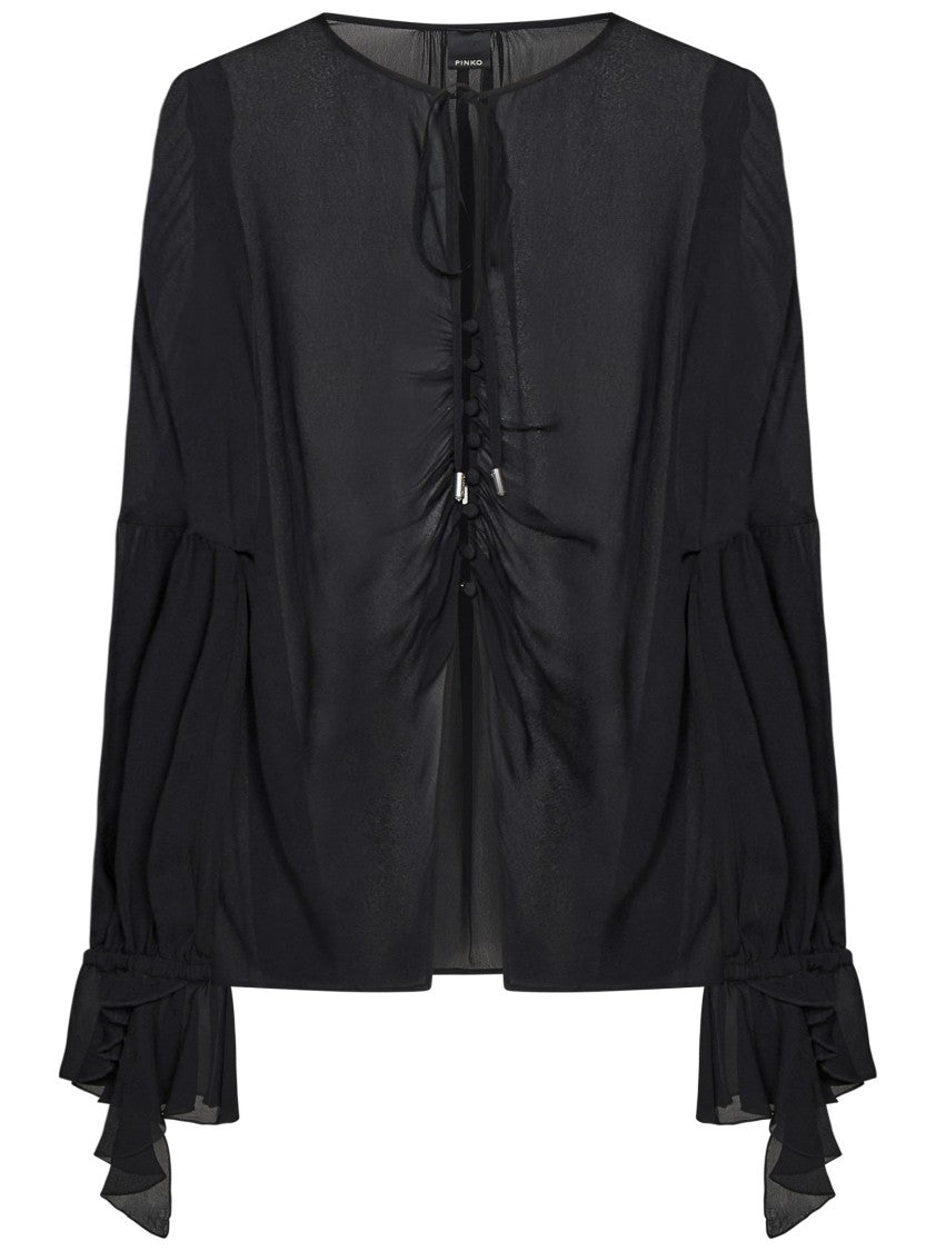 Pinko Fitted Black Blouse With Delicate Gathers