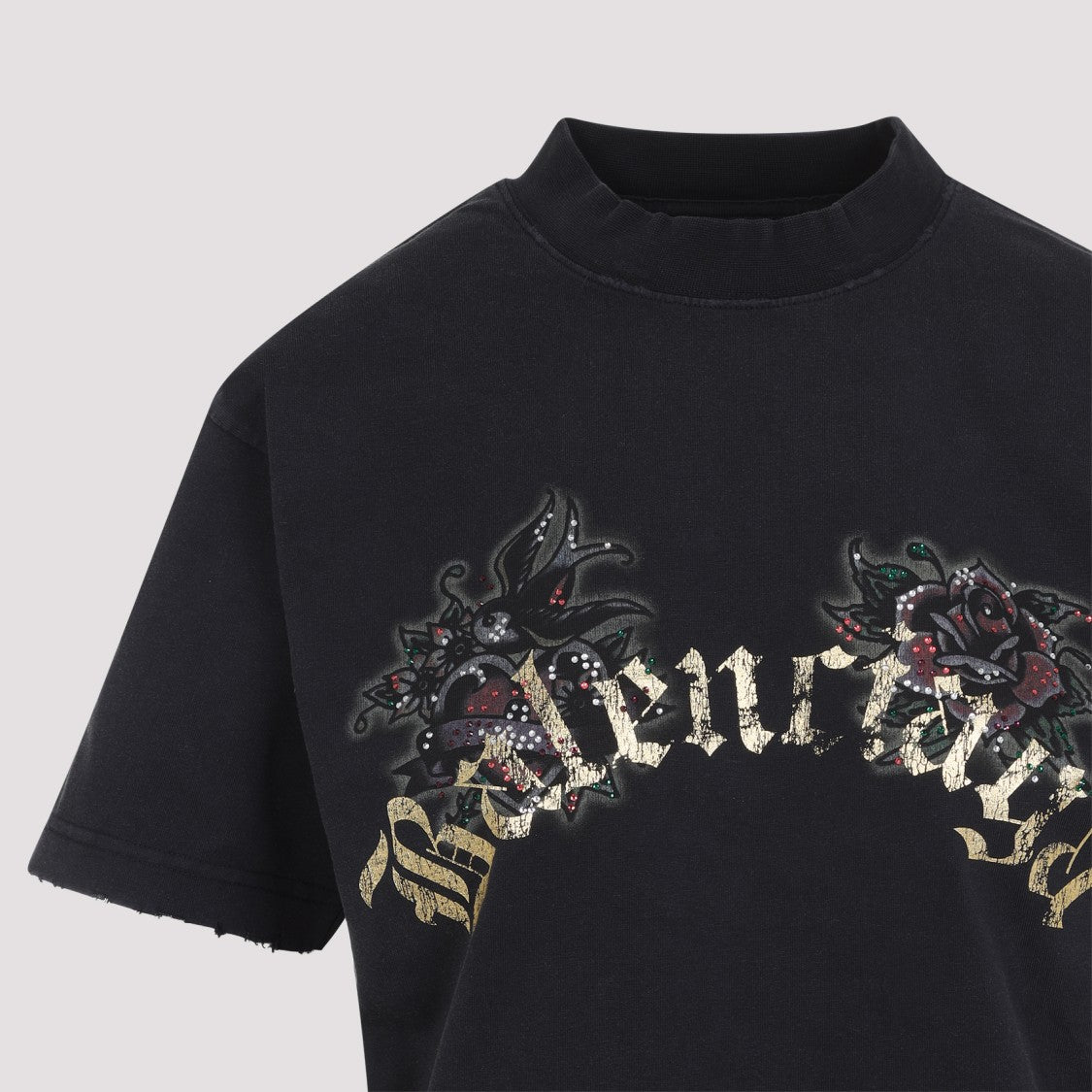 Balenciaga Faded Washed Black Cotton Small Fit T-Shirt