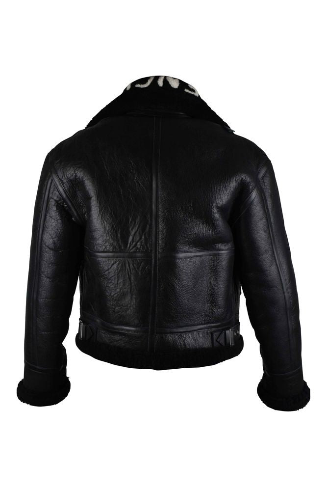 Balenciaga Shiny Black Leather And Wool Bomber