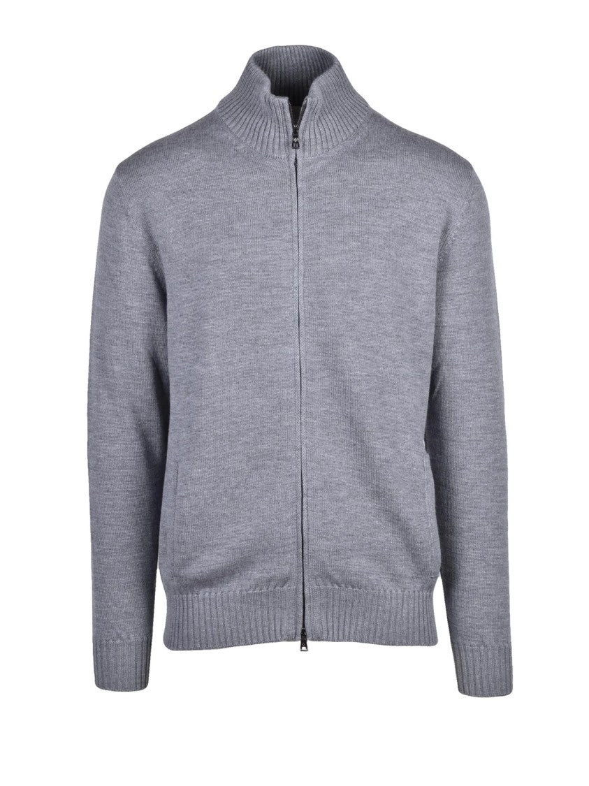 Ballantyne Grey Zip Ribbed Wool Cardigan
