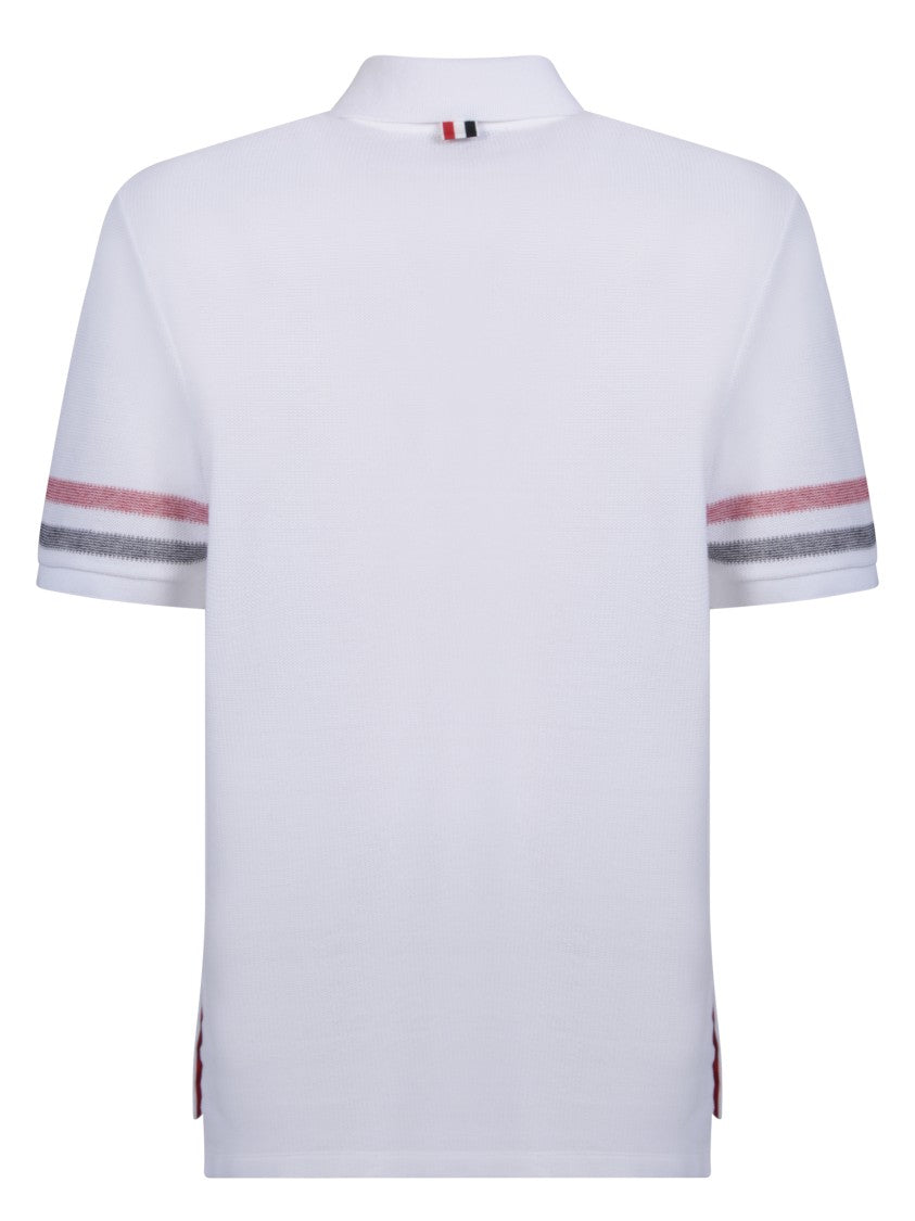 Thom Browne White Polo Shirt With Striped Sleeves