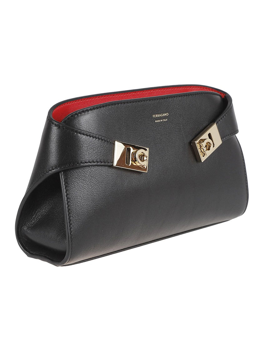 Ferragamo Black Gancini Hug Calf Leather Mini Bag