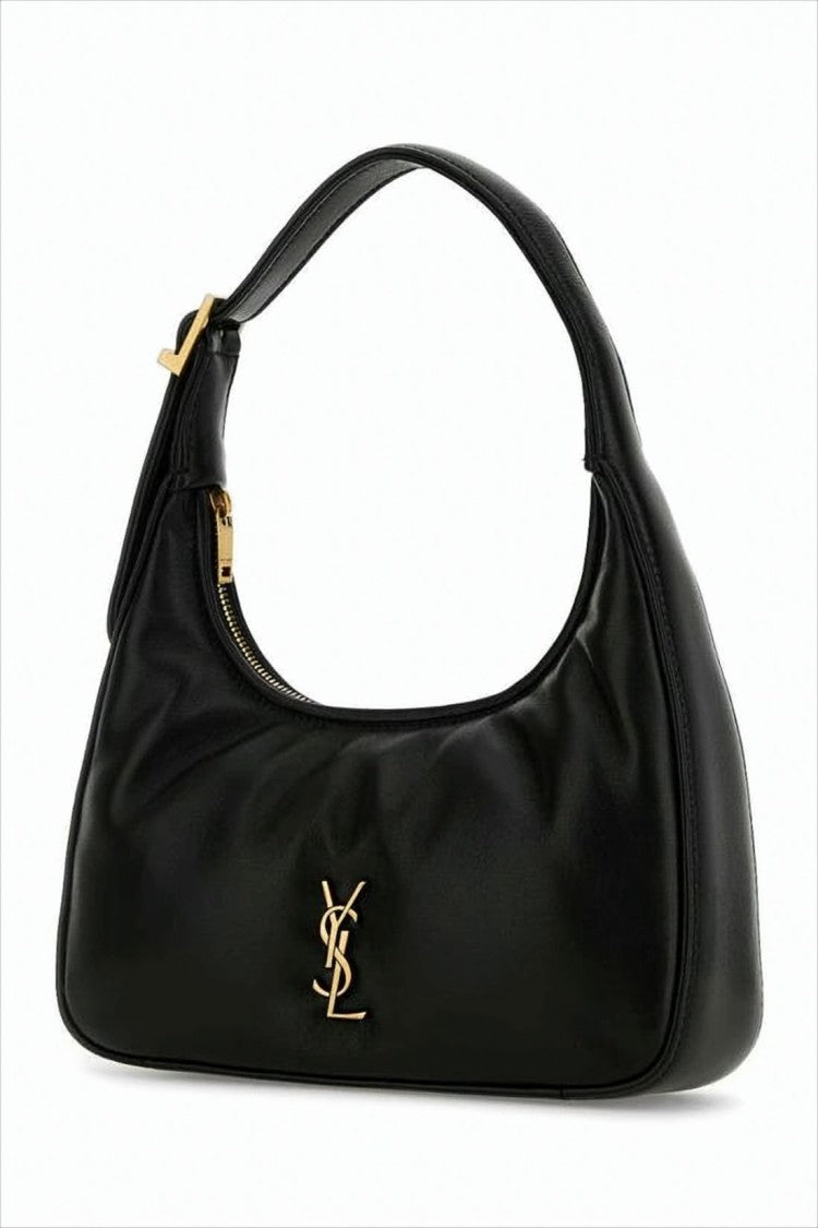 Saint Laurent Curved Lambskin Shoulder Bag With Distinctive Ysl Logo