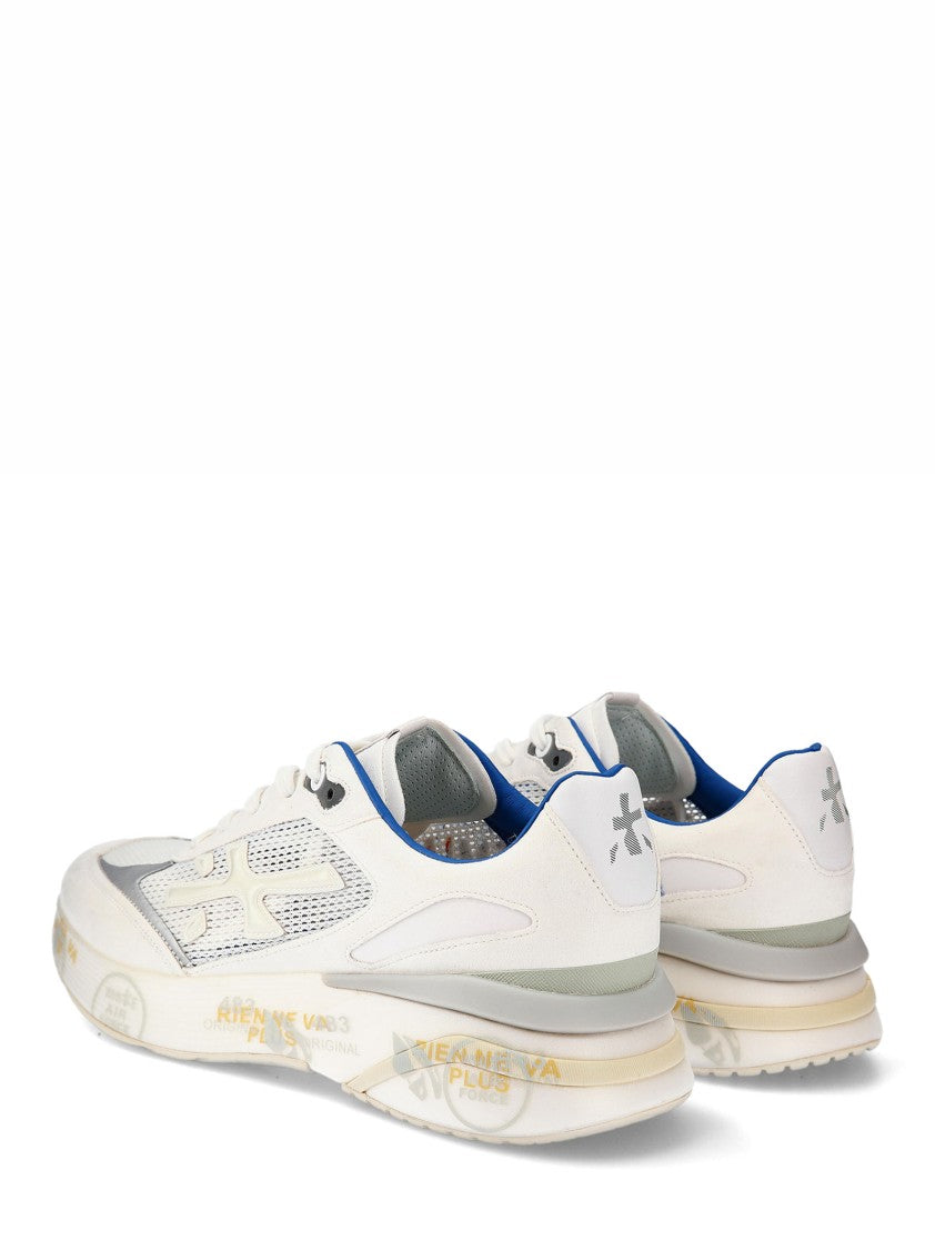 Premiata Technical Fabric Suede White Round-Toe Sneakers