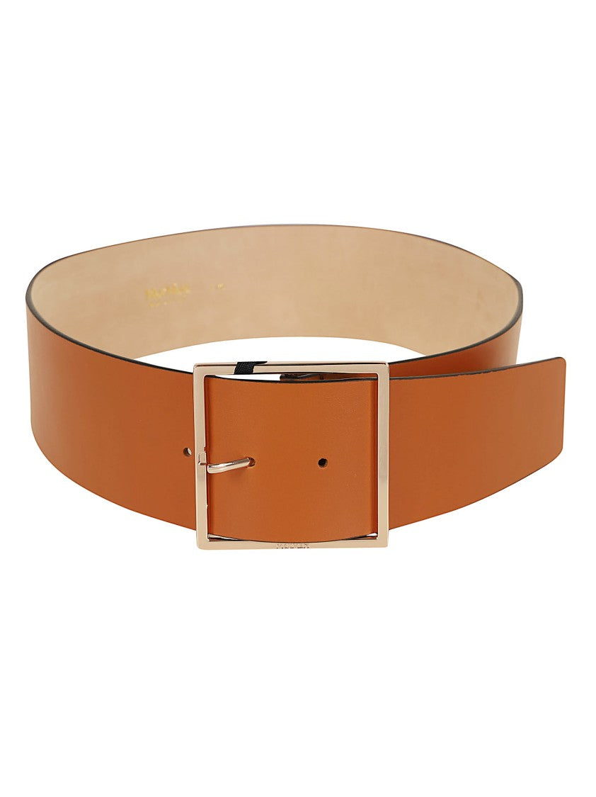 Max Mara Wide Calfskin Belt With Polished Metal Buckle