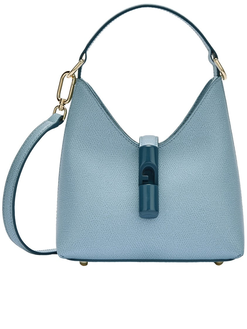 Furla Iride Mini Hobo Blue Textured Leather Bag