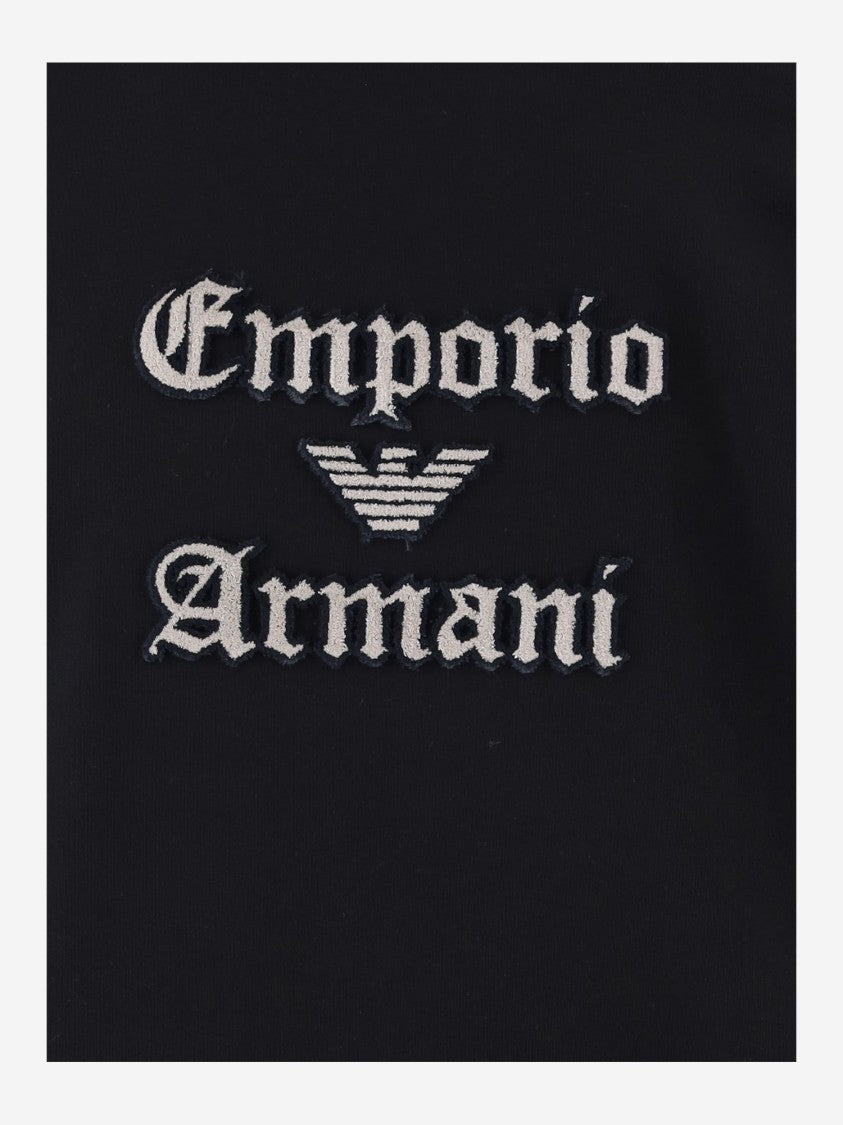 Emporio Armani Black Cotton Hoodie With Contrasting Logo Patch