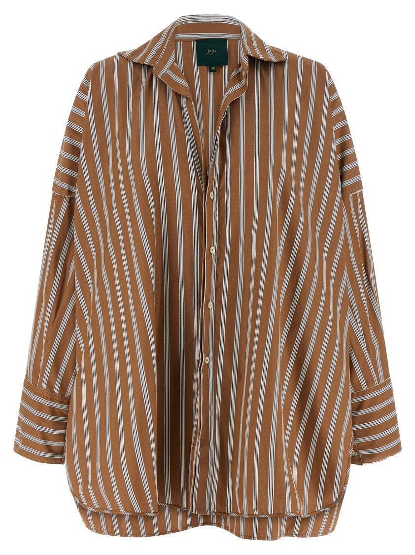 Maison Jejia Striped Cotton Poplin Shirt With Asymmetrical Hem And Raw Cut Details