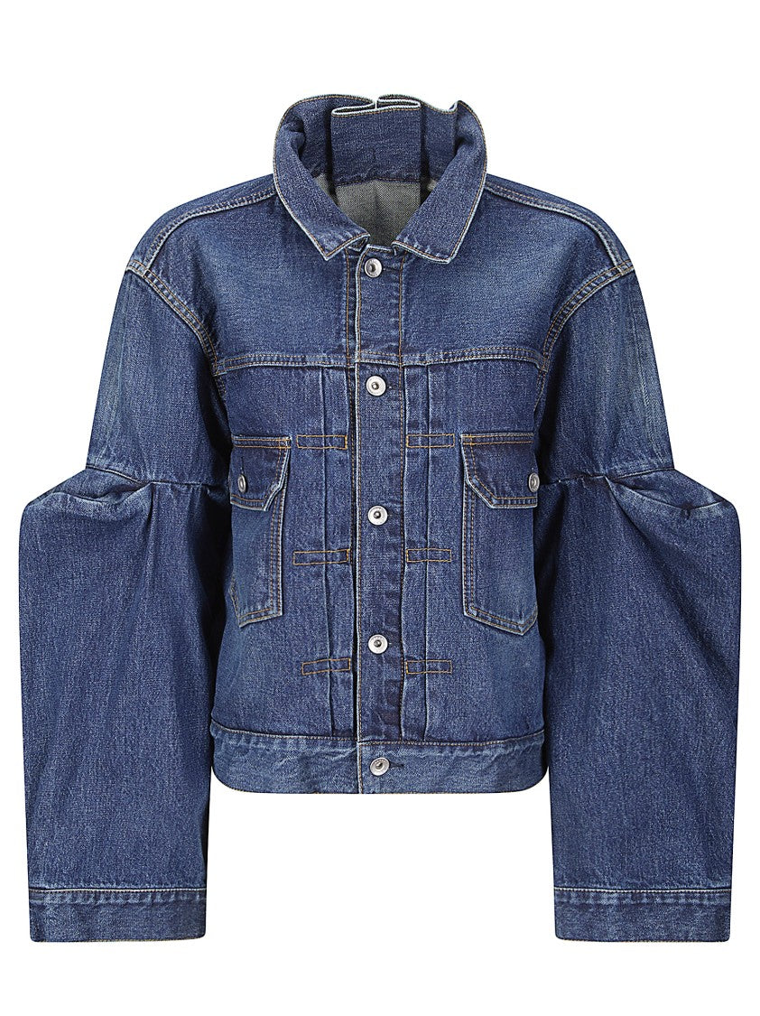 Sacai Structured Blue Denim Jacket With Classic Design And Chest Pockets