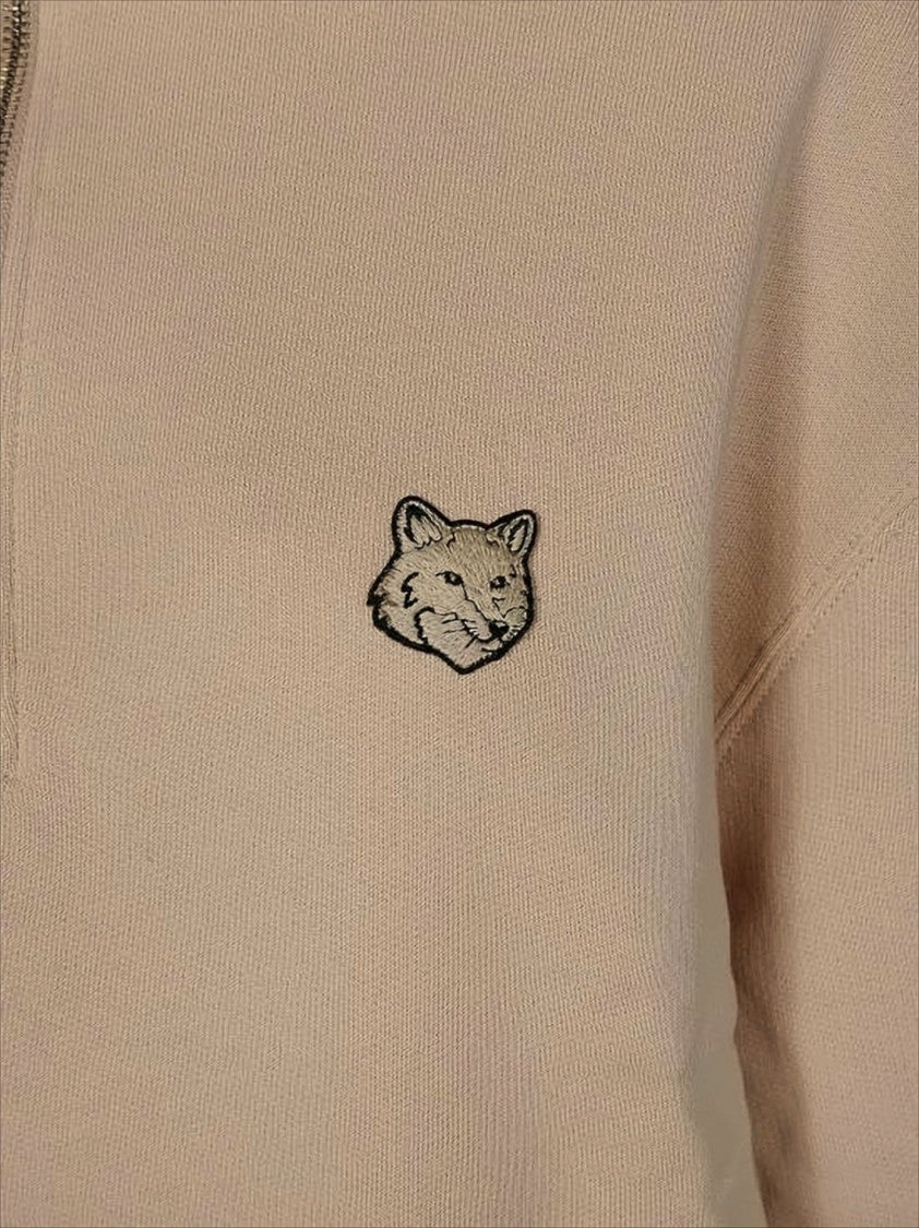 Maison Kitsuné Half-Zip Long Sleeve Pullover With Embroidered Fox Emblem