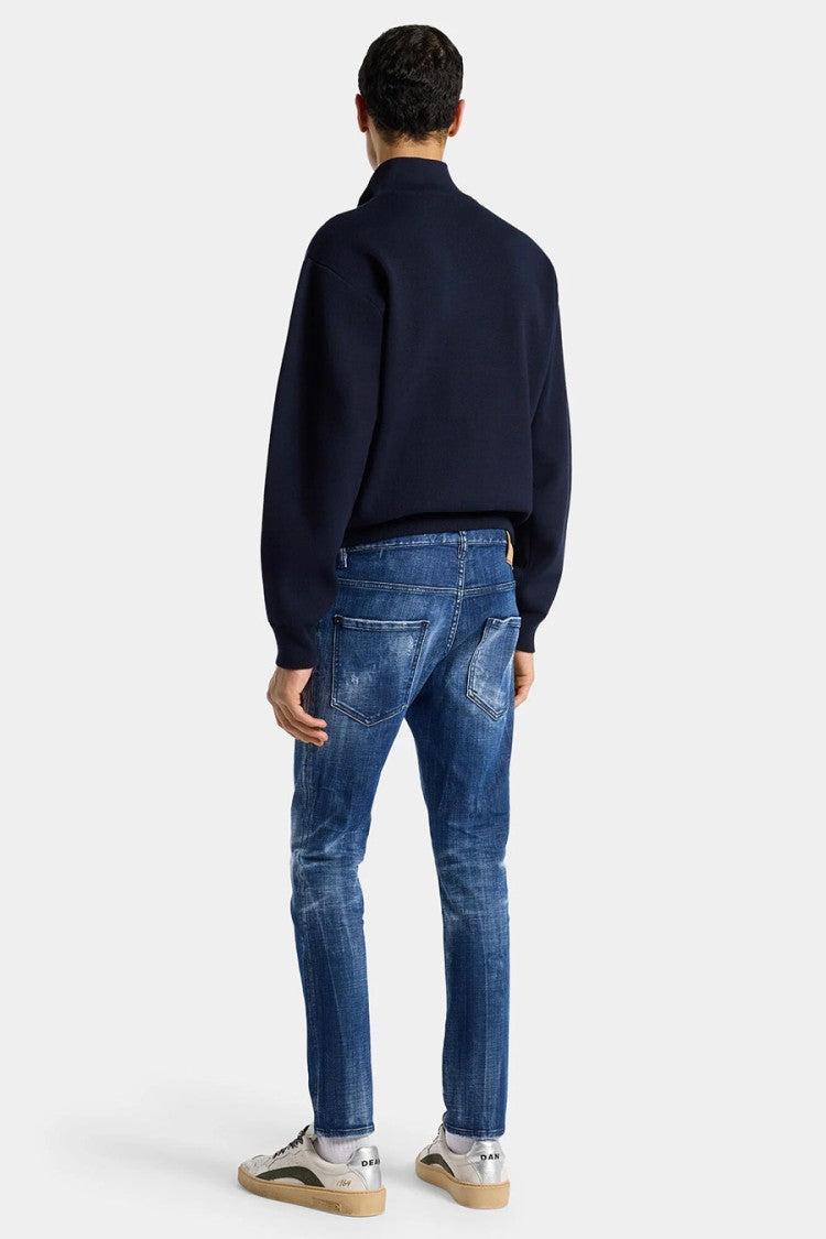 Dsquared2 Blue Slim Tapered Distressed Cotton Jeans