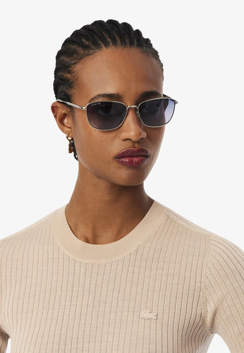 Lacoste Beige Short Sleeve Ribbed Knit Top