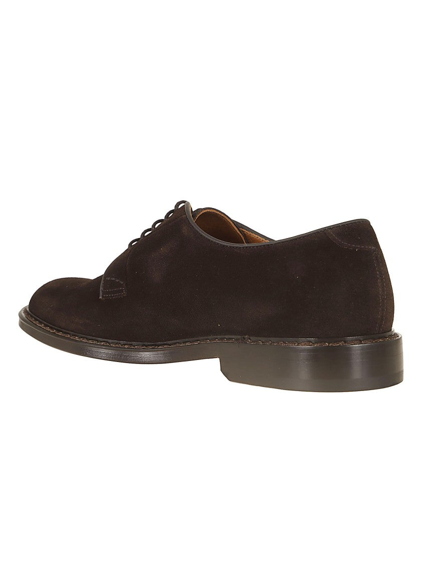 Doucal's Lace-Up Brown Suede Derby Shoe With Rubber Sole
