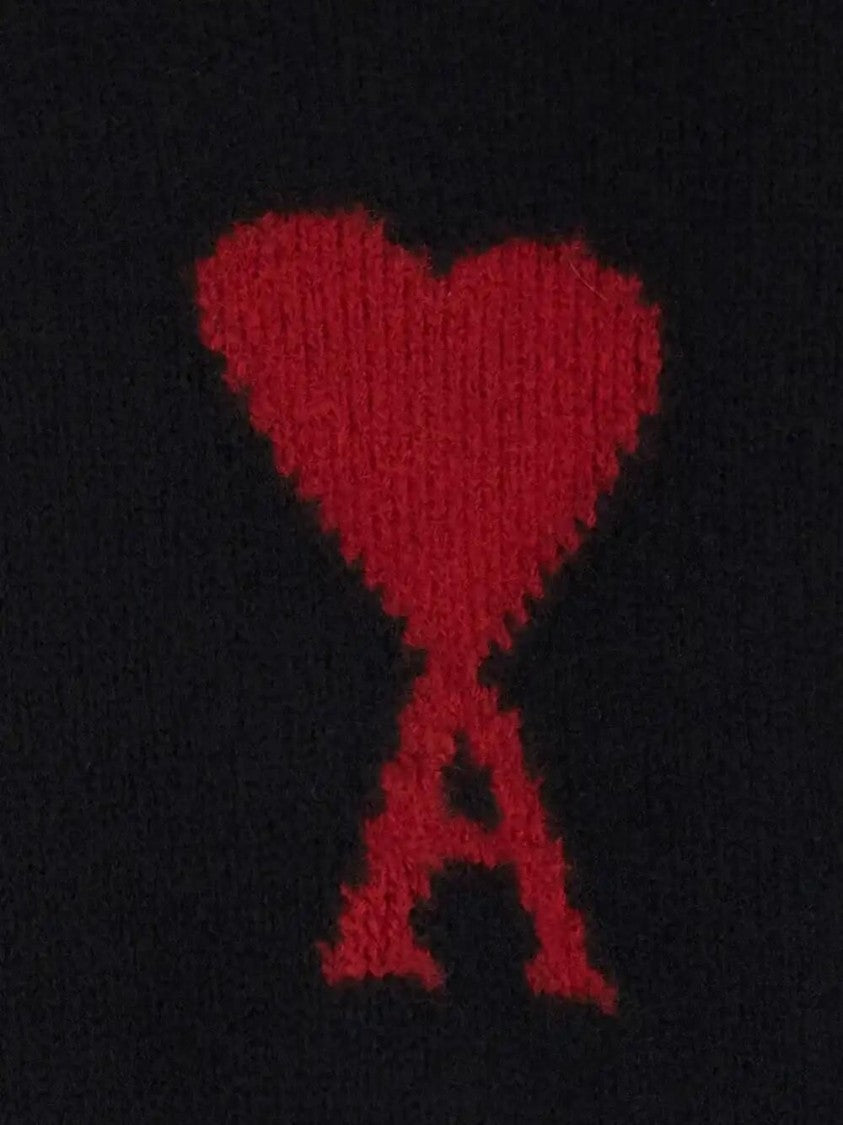 Ami Paris Wool Knit Sweater With Intarsia Heart Motif