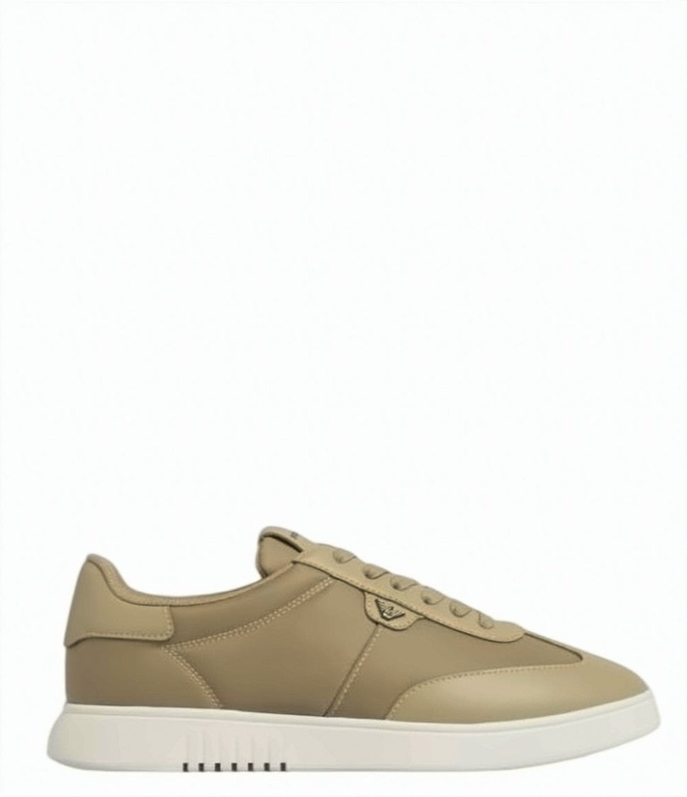 Emporio Armani Nylon Leather Round Toe Lace Sneakers