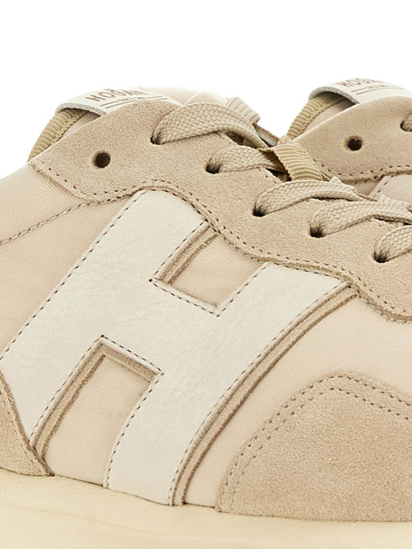 Hogan Beige Silk And Nylon Suede Sneakers