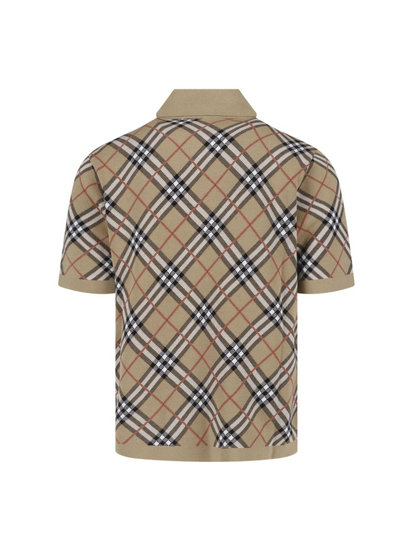 Burberry Beige Cotton Polo Shirt With Classic Check Pattern