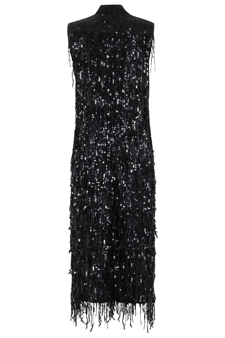 Isabelle Blanche All-Over Sequin Midi Dress With Torsion Collar