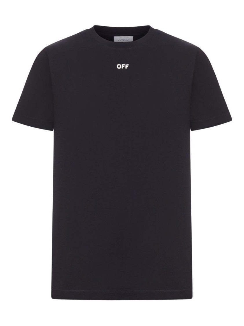 Off-White Short-Sleeve Black T-Shirt With Abstract Brushstroke Design
