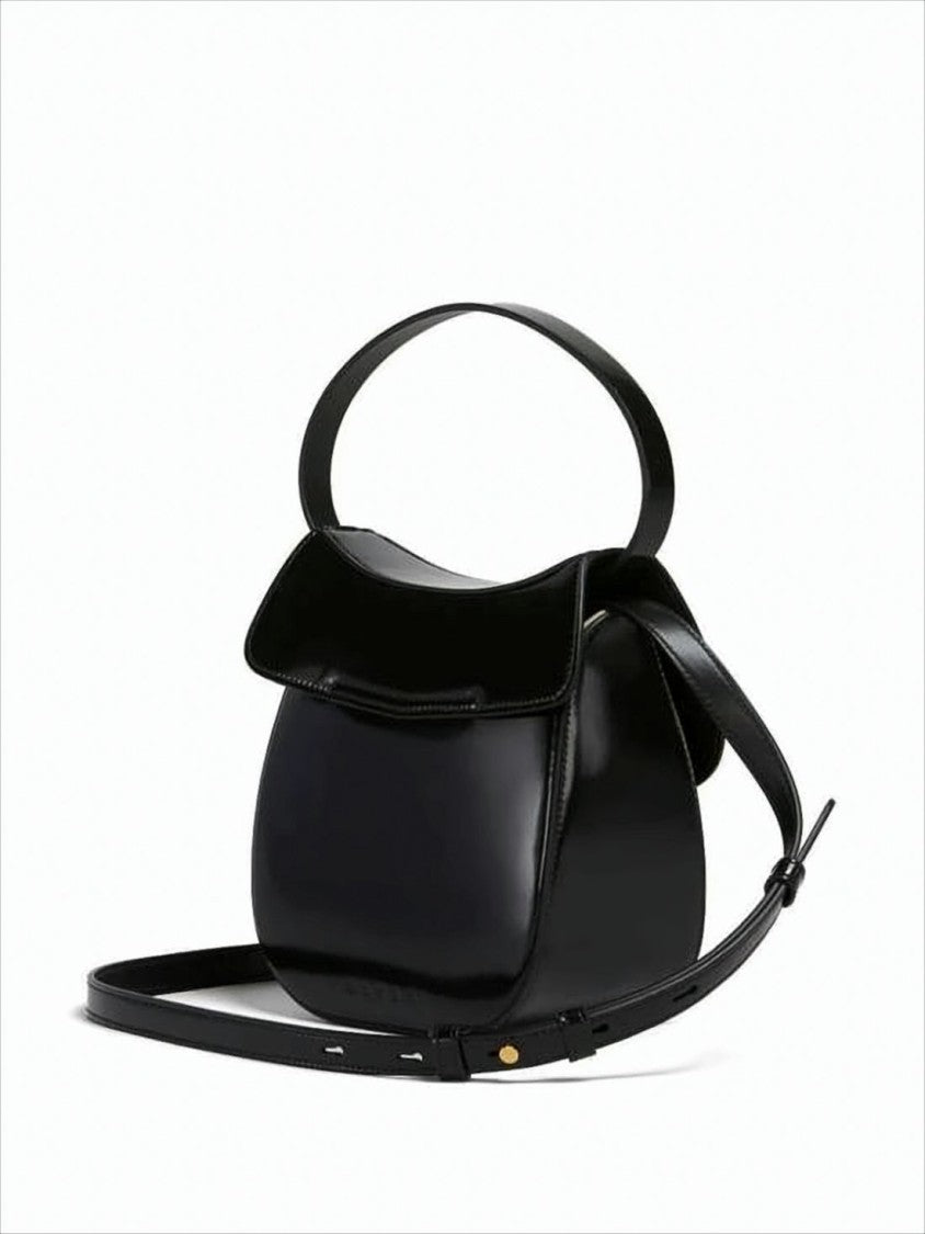 Marni Structured Black Leather Shoulder Bag With Gold-Tone Clasp