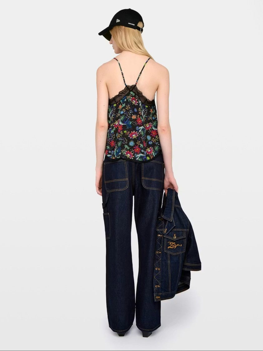 Zadig & Voltaire Sleeveless Top With Lace-Trimmed V-Neckline And Floral Print