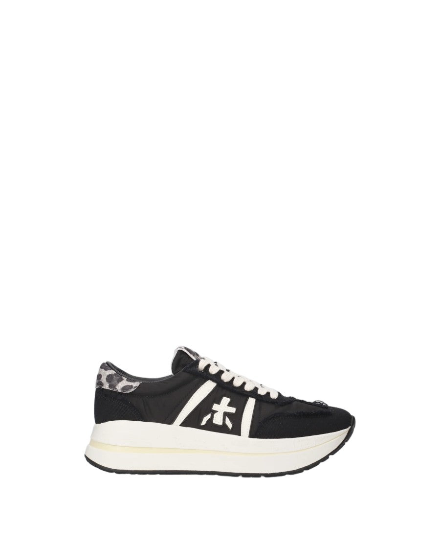 Premiata Black Sparkling Details Leather Sneakers