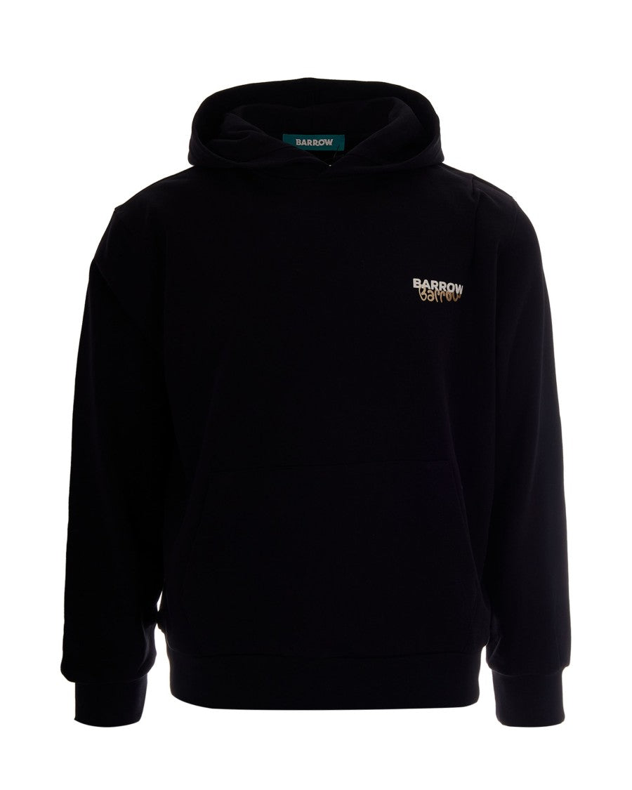 Barrow Black Cotton Hoodie With Bear Graphic And Logo