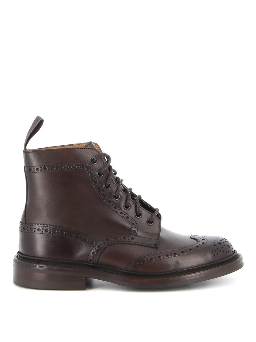 Tricker's Brown Leather Ankle Boot With Brogue Detailing
