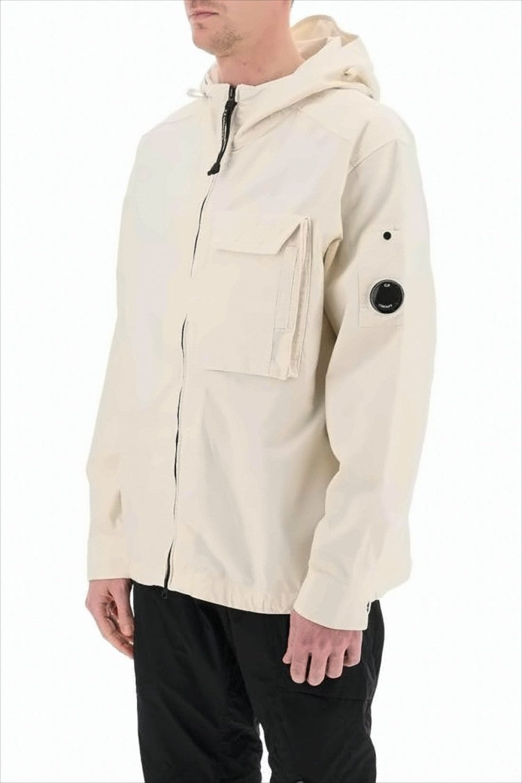 C.P. Company Light Beige Minimalist Jacket With Hood And Distinctive Lens