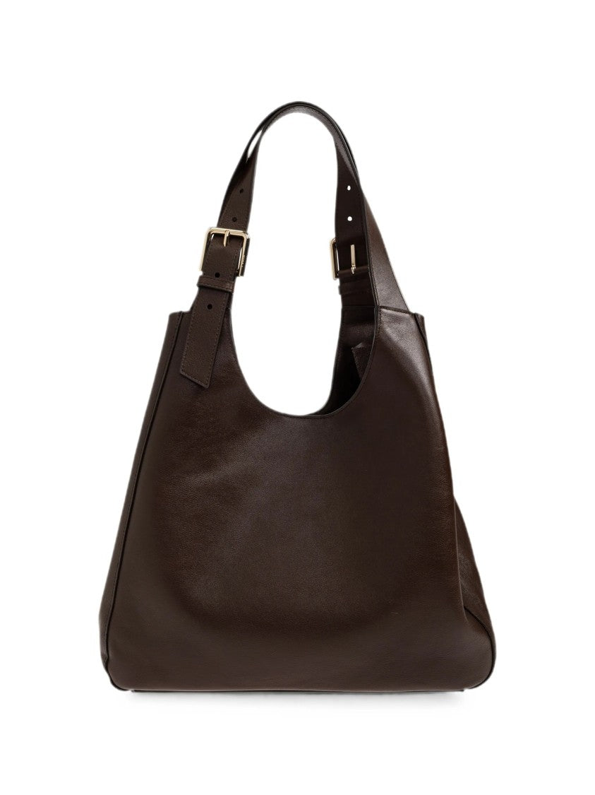 Furla Structured Dark Brown Leather Tote Bag