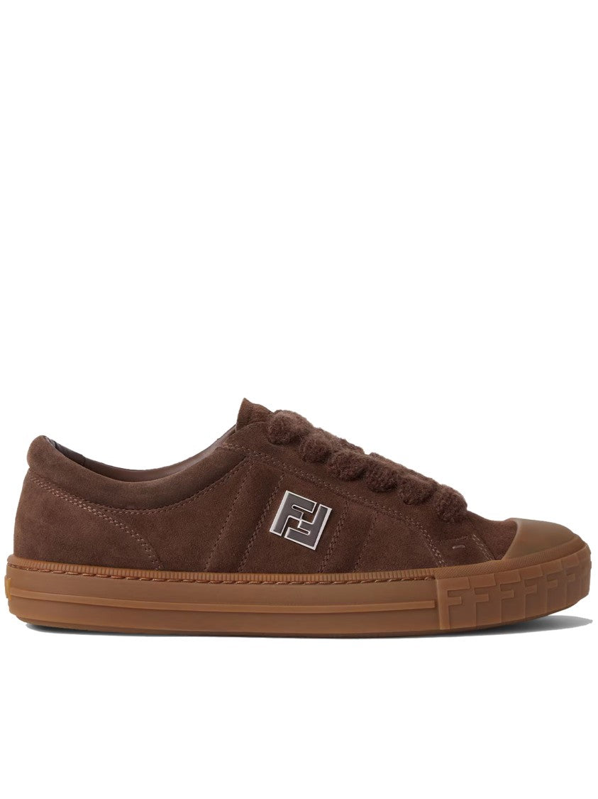 Fendi Domino Brown Suede Textured Lace Sneakers