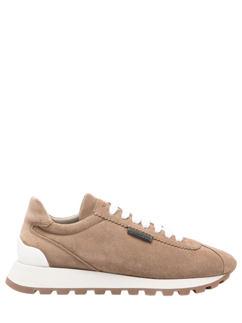 Brunello Cucinelli Beige Monile Detail Suede Sneakers