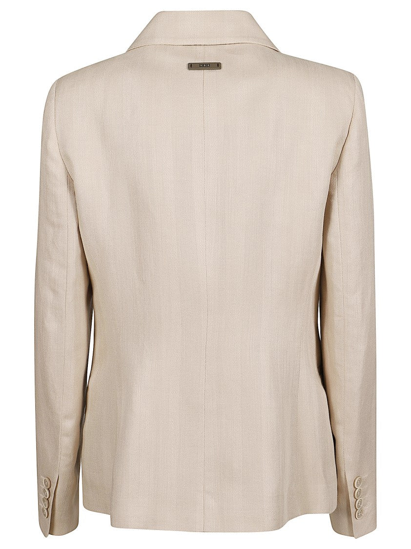 Peserico Tailored Linen-Blend Blazer With Notch Lapel And Decorative Pockets