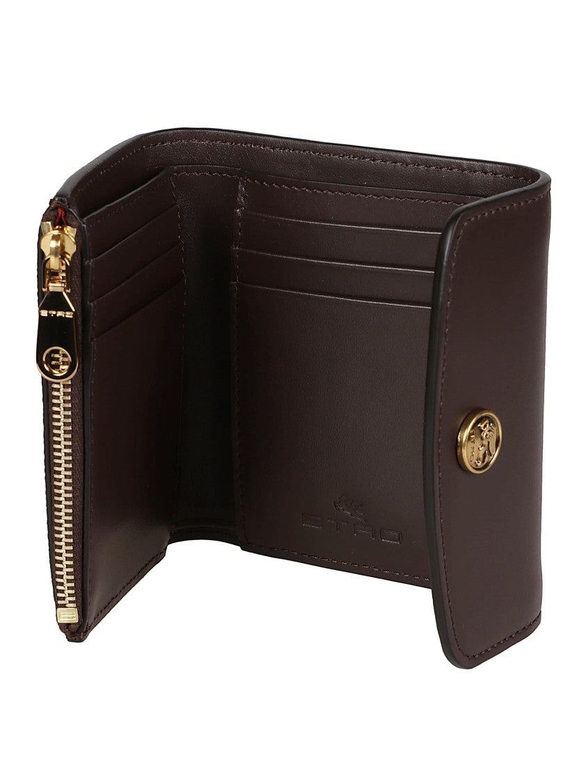Etro Etro Trifold Wallet In Paisley Print With Leather Trim